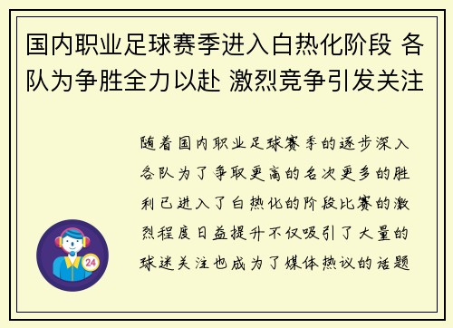国内职业足球赛季进入白热化阶段 各队为争胜全力以赴 激烈竞争引发关注