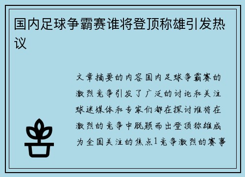 国内足球争霸赛谁将登顶称雄引发热议